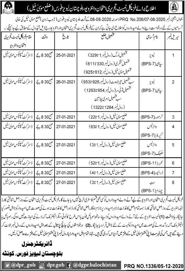 Balochistan Levies Force Walk In Tests & Interviews