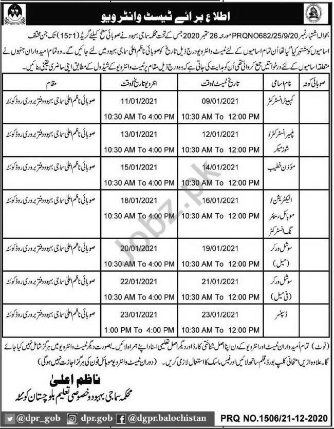Social Welfare & Special Education Quetta Jobs 2021
