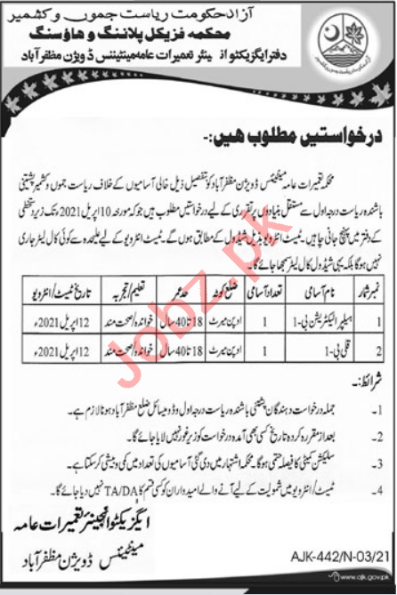 Physical Planning & Housing Department AJK Jobs 2021
