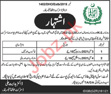 District Health Officer DHO Ghizer Jobs 2021 for Cook & Mali