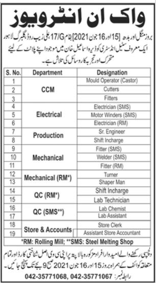 Steel Industry Jobs 2021 in Dera Ismail DI Khan KPK