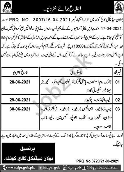Bolan Medical College BMC Quetta Jobs Interview 2021