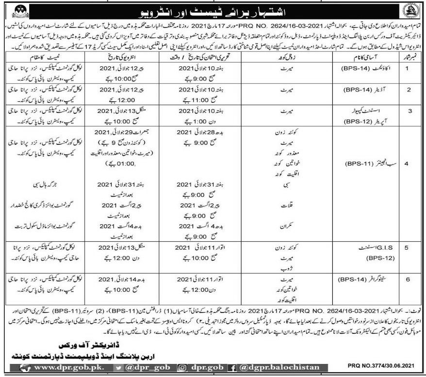 Directorate of Works Urban Planning & Development Jobs 2021