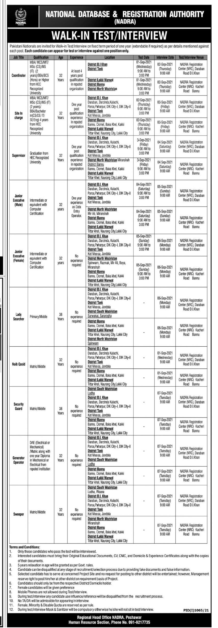 NADRA Jobs Interviews 2021