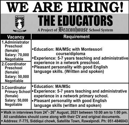 The Educators Walk In Interviews 2021 in Rawalpindi
