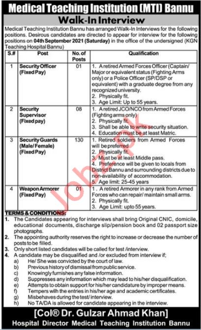 Khalifa Gul Nawaz KGN Teaching Hospital Bannu Jobs 2021