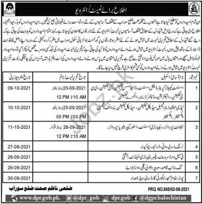 Health Department Surab Jobs 2021 for Computer Operator