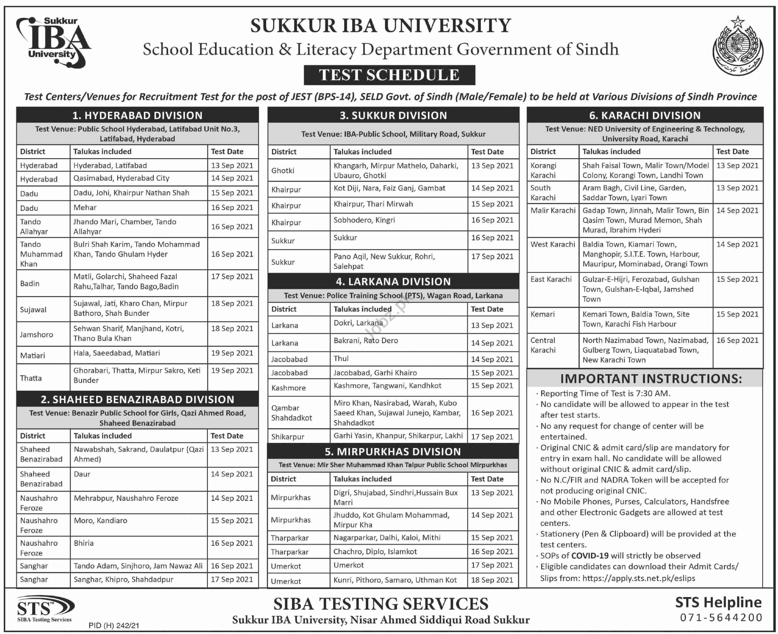 School Education & Literacy Department Sindh Jobs Test 2021