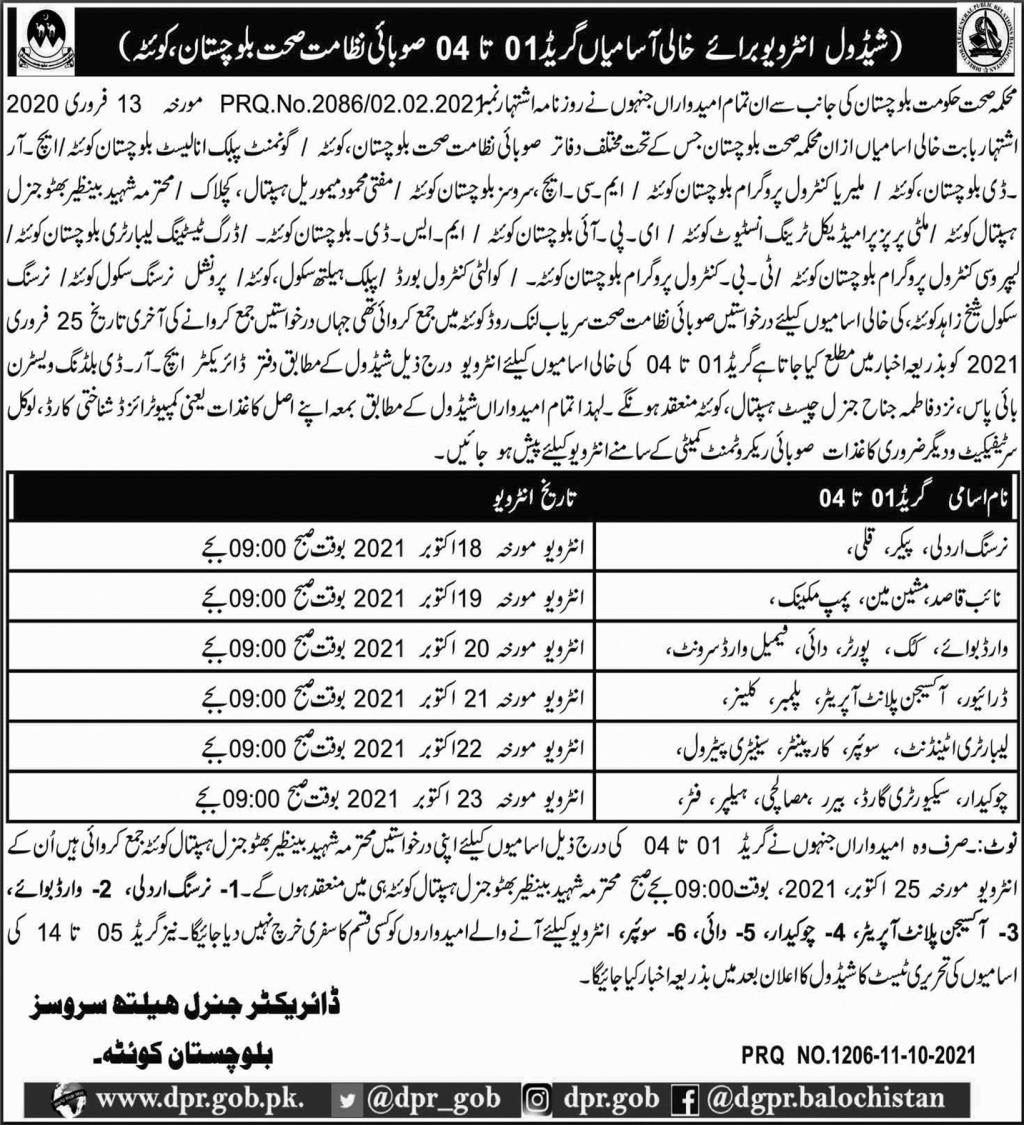 Health Department Balochistan Jobs Interview 2021