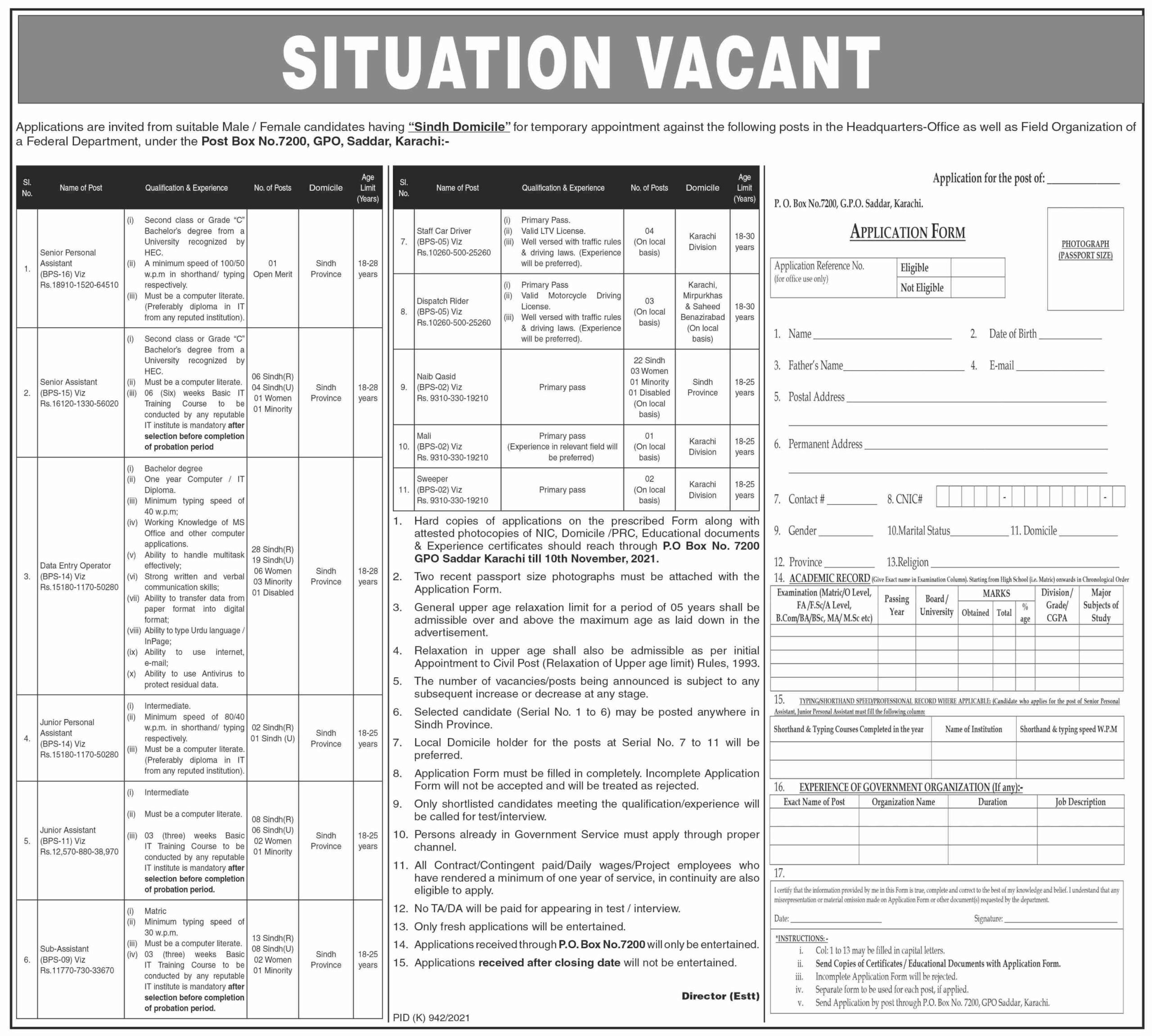 PO Box No 7200 Public Sector Organization Jobs 2021 for Personal Assistant