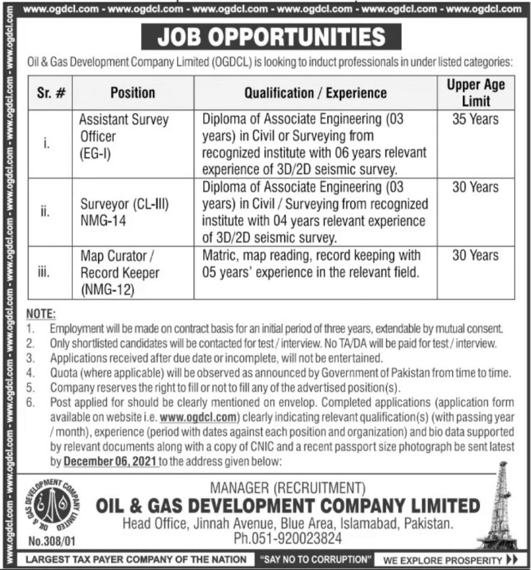 Oil & Gas Development Company Limited OGDCL Jobs 2021 in November