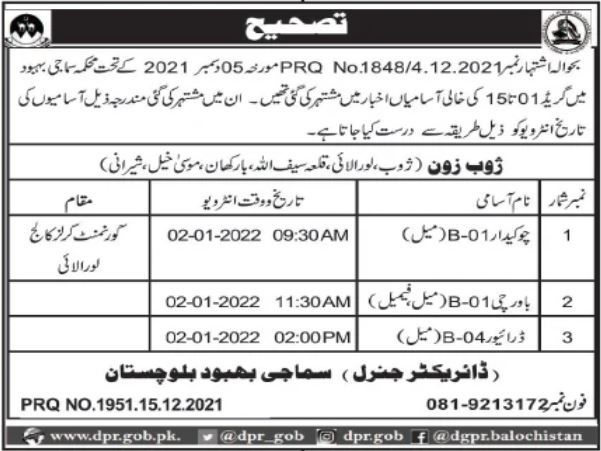 Social Welfare Department Jobs Corrigendum 2021 in December