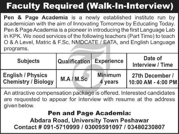 Pen & Page Academia Faculty Staff Jobs Interviews 2021 in December