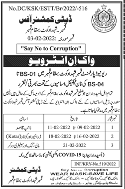 Deputy Commissioner Office Kamber Shahdadkot Jobs Interviews in February