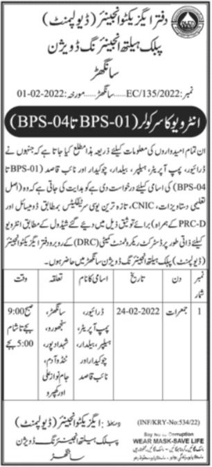 Interviews for Class 1 to 4 jobs at Public Health Division in February