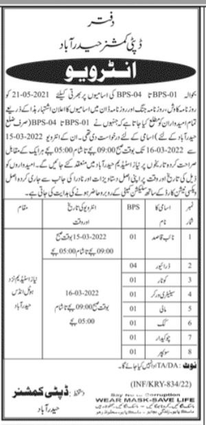 Interviews for jobs at Deputy Commissioner Office Hyderabad in February