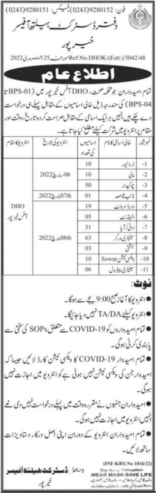 Class 4 jobs Interviews at District Education Office in March