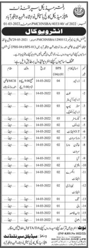 Interview Call for jobs at Peoples Medical College Hospital in March