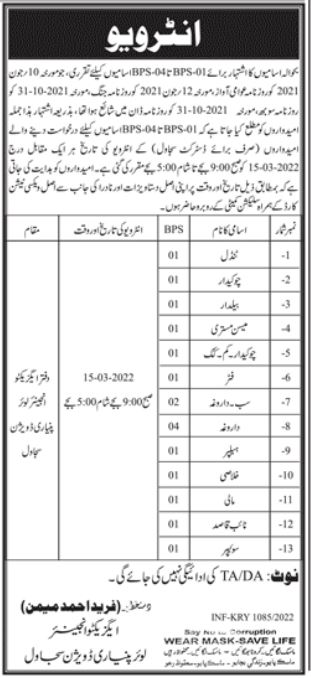 Lower Pinyari Division Sujawal Job Interviews 2022 in March