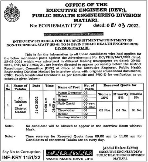Non Technical Staff Interviews at Public Health Engineering in March