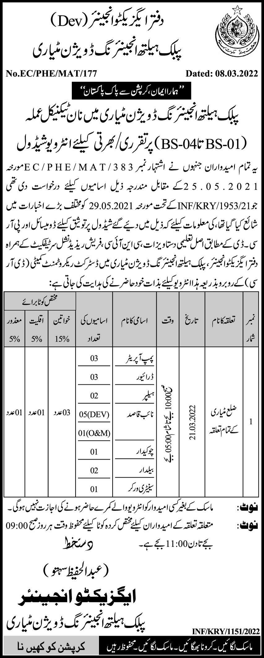 Jobs Interview Call at Public Health Engineering Division in March