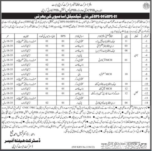 Non Technical Staff Interviews at Health Department karachi in March