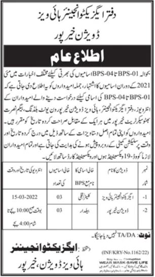 Interviews Notice for jobs at Highways Division Khairpur in March
