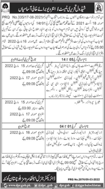 Test and Interview dates for jobs at Health Department Kech in March