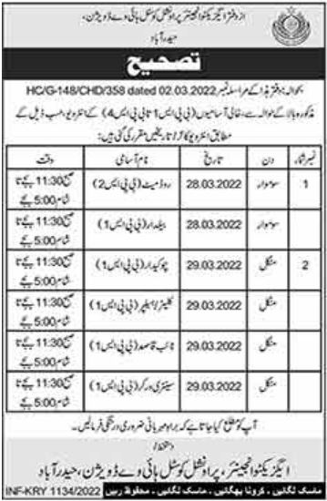 Provincial Highway Division Hyderabad Jobs 2022 Corrigendum in March