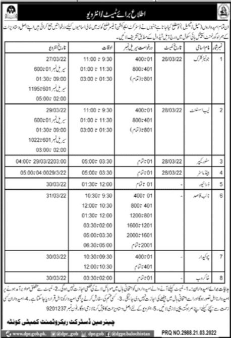 Education Department Quetta Interviews 2022 in March