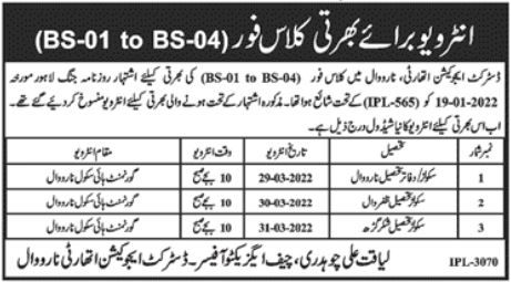 Interview Schedule for jobs at District Education Authority in March