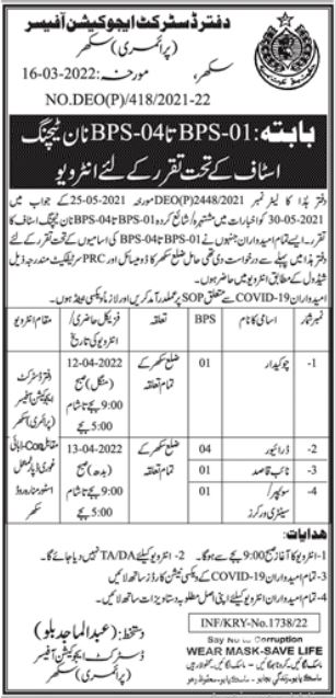 Notice of Interviews for jobs at Education Department Sukkur in April