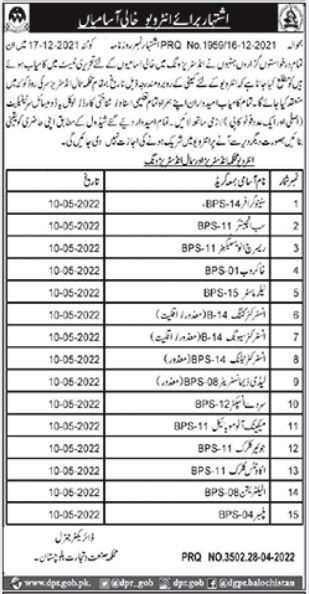Interviews for jobs at Industries and Trade Department in April