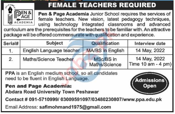 Interviews for jobs at Pen and Page Academia Junior School in May