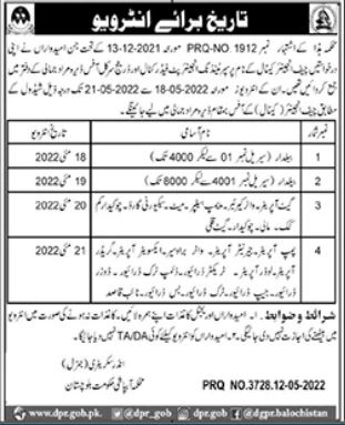 Date of Interviews for job at Irrigation Department in May