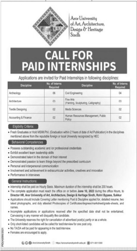 Aror University of Art Architecture Design Paid Internship in June