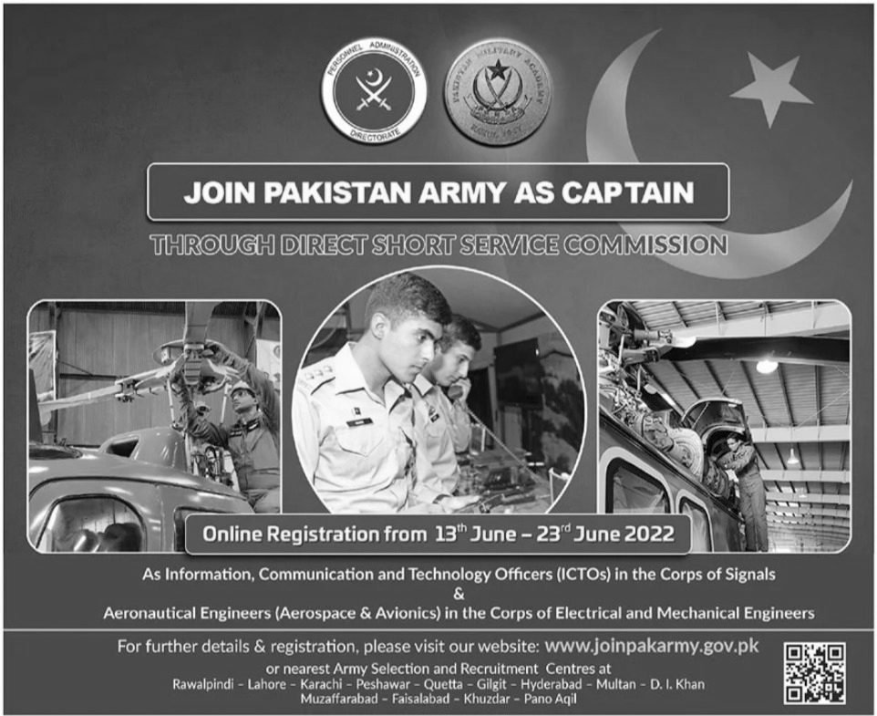 Pakistan Army Captain Jobs through Direct Short Services in June