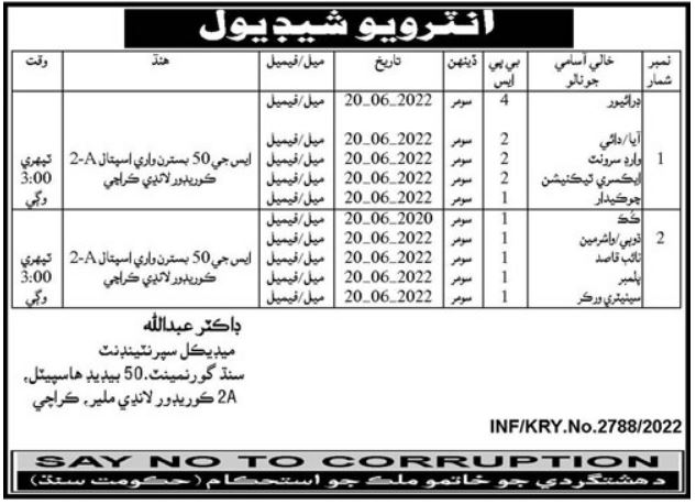 Notice for Interviews for jobs at Government Hospital in June