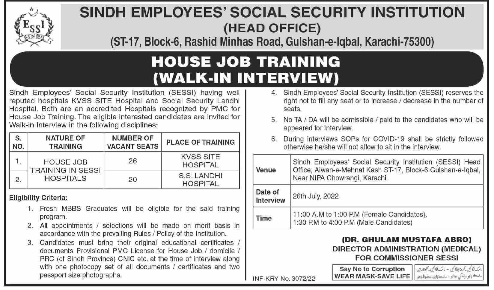 Sindh Employees Social Security Institution SESSI Jobs 2022 in July