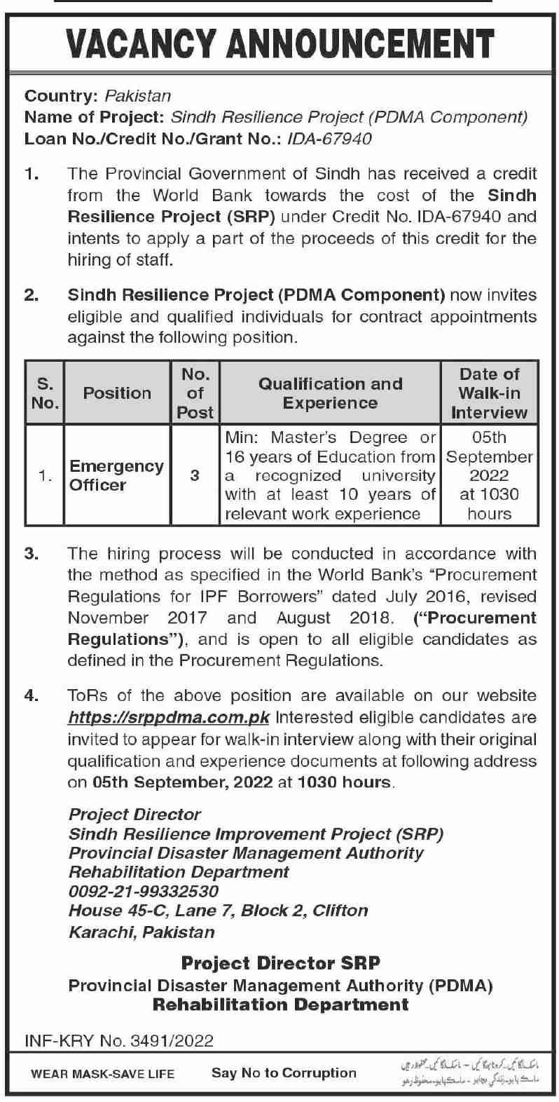 Rehabilitation Department PDMA Sindh Jobs 2022 in September