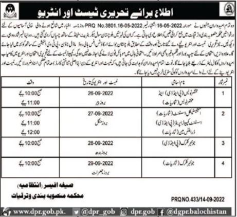 Planning & Development Department Written Test Interviews in September