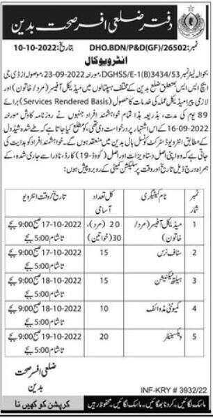 District Health Office Badin job Interviews 2022 in October