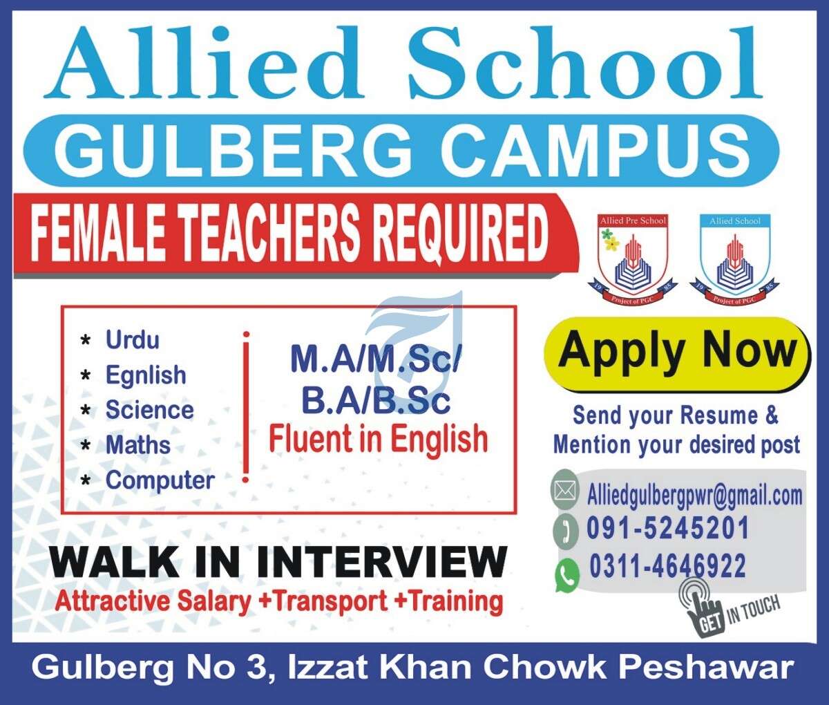 Walk in Interviews for jobs at Allied School in October