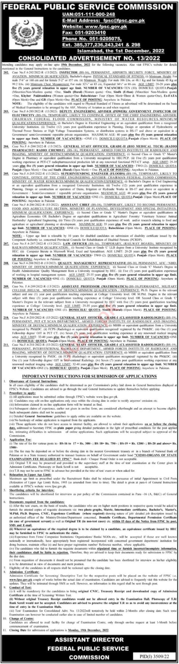 FPSC Jobs 2022 for Inpector in December