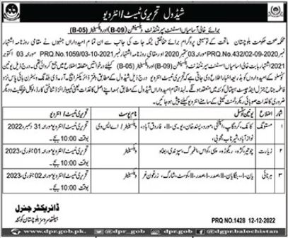 Health Department Balochistan Job Test Interviews 2023 in December