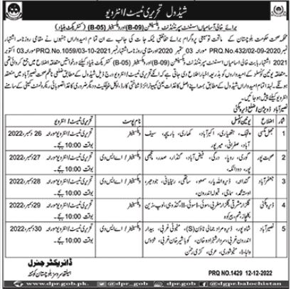 DG Health Services Balochistan Job Test Interviews 2022 in December