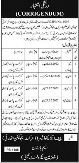 District Education Authority Rahim Yar Khan Jobs 2022 in December