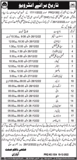District Health Office Awaran Job Test Interviews 2022 in December