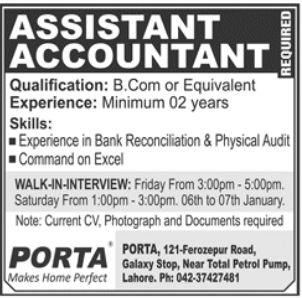 Walk in Interview for job at PORTA in January