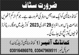 Interviews of Mess Waiter job at Commando Battalion Tarbela in January